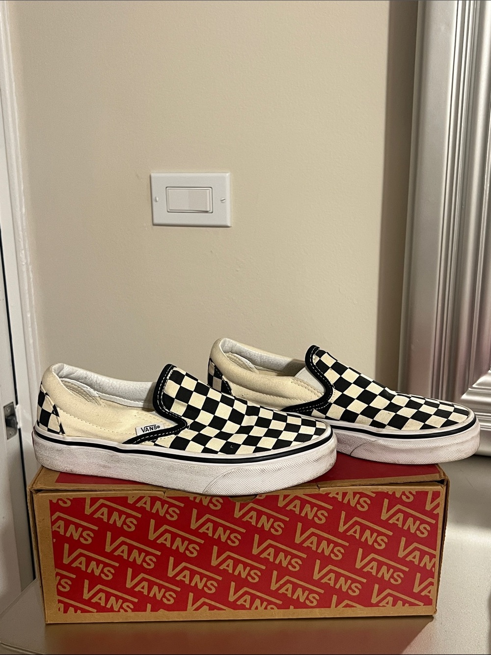 Vans Checkerboard Slip-On Sneakers in Black and White
